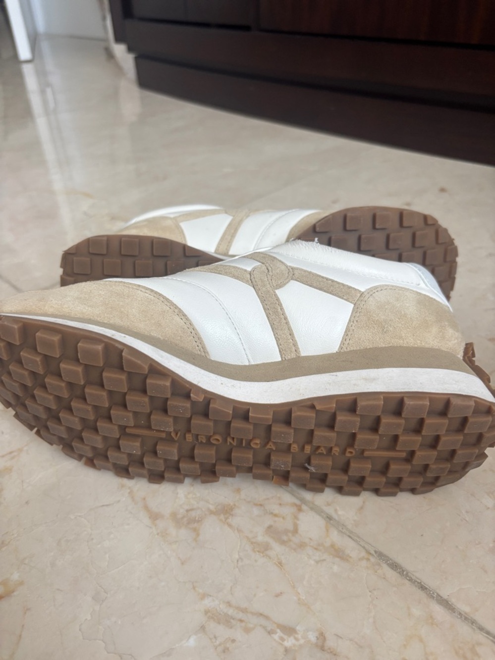 Veronica Beard White and Tan Leather Sneakers - Picture 6 of 8